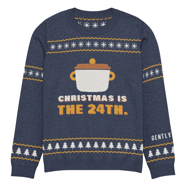 Christmas Is the 24th knit sweater, front