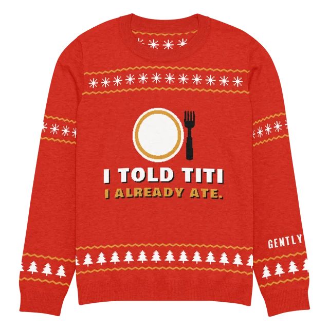 I Told Titi I Already Ate knit sweater, front