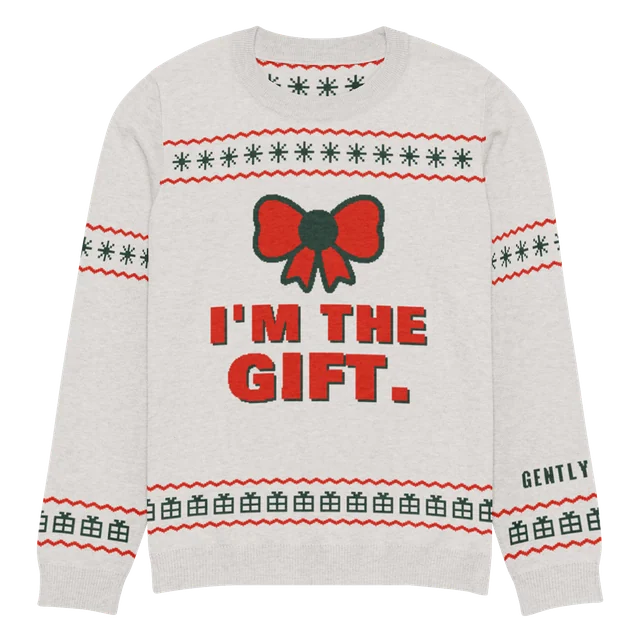 I'm the Gift knit sweater, front