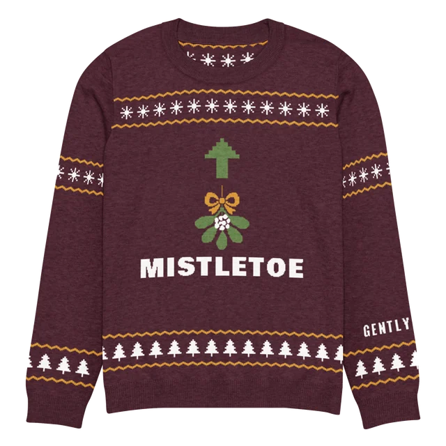 Mistletoe. Nice Try. knit sweater, front