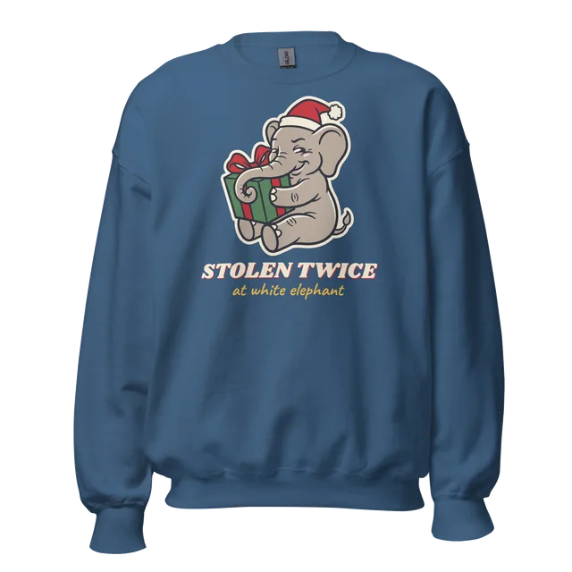 Stolen Twice at White Elephant sweatshirt in indigo blue